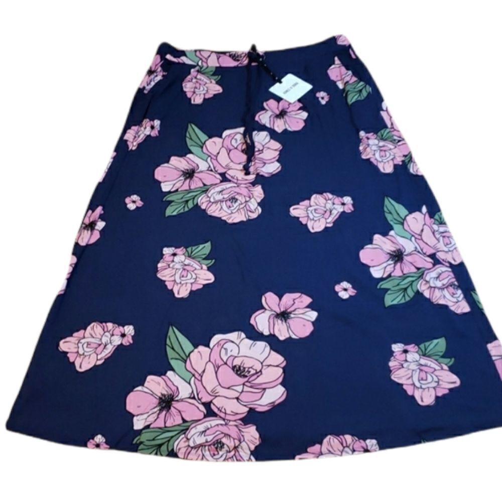 Navy Floral Pocket Skirt, XXXL